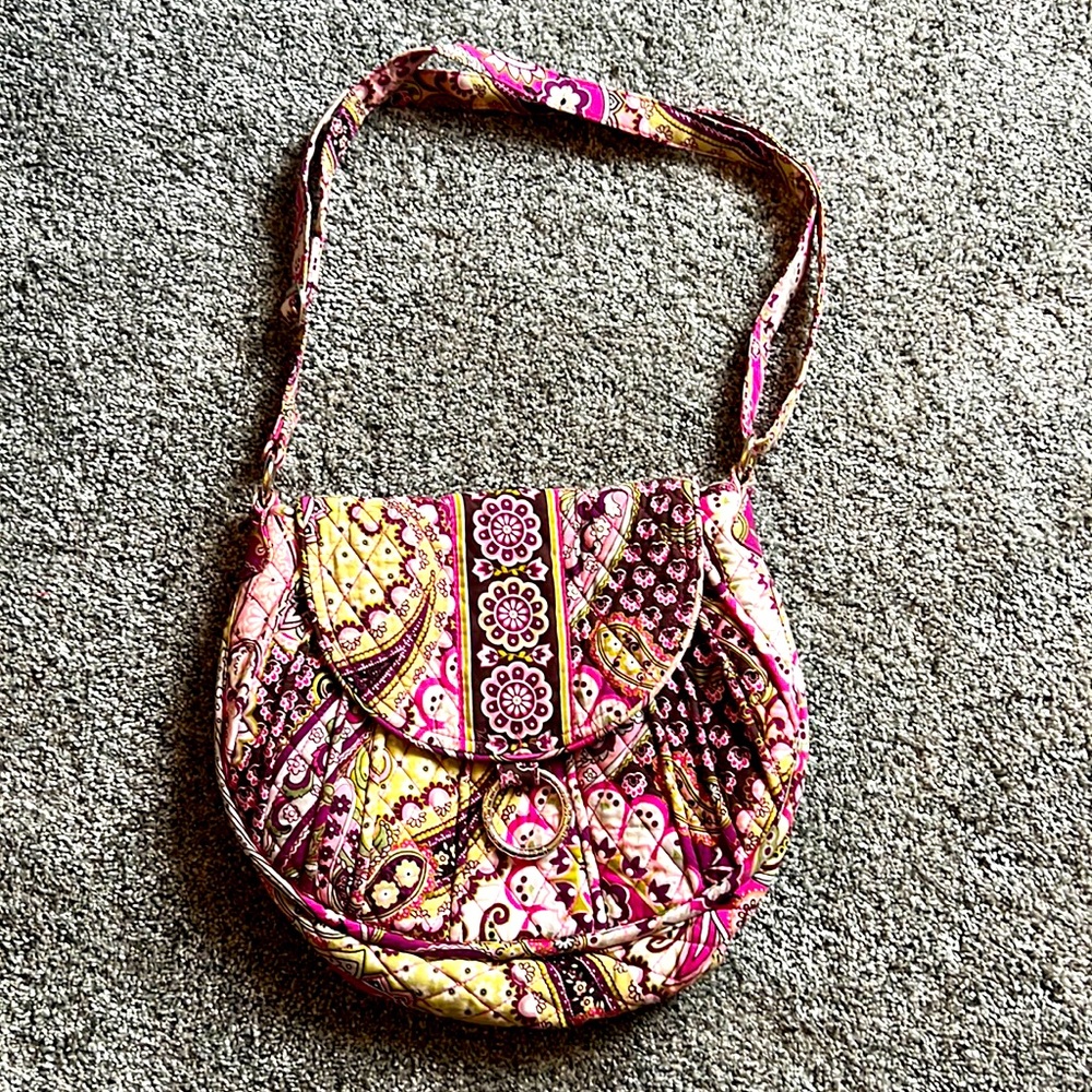 Vera Bradley, purse, pink and green, magnetic shut, pockets